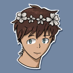 Bust drawing of a young Louis Tomlinson, wearing a flower crown