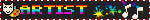 A year 2000 style blinkie animation, with the text "artist" with a paint palette, paint splashes, and music notes