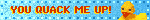 A year 2000 style blinkie animation, with the text "you quack me up!" with a rubber duck in a pool